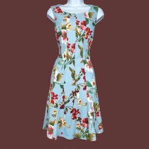 Enfocus Studio Womens Sleeveless Blue Floral Print Fit & Flare Dress Size 6 NWT